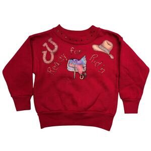 Vintage Spencer's Sweatshirt Baby 18Mos Red Ready for Ridin' Studded Fleece USA